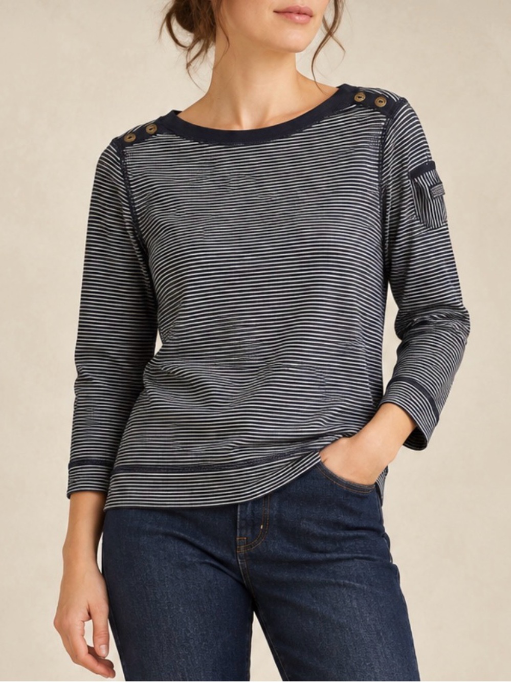 Lauren Ralph Lauren Nautical Striped Navy White Cotton Boatneck Top M